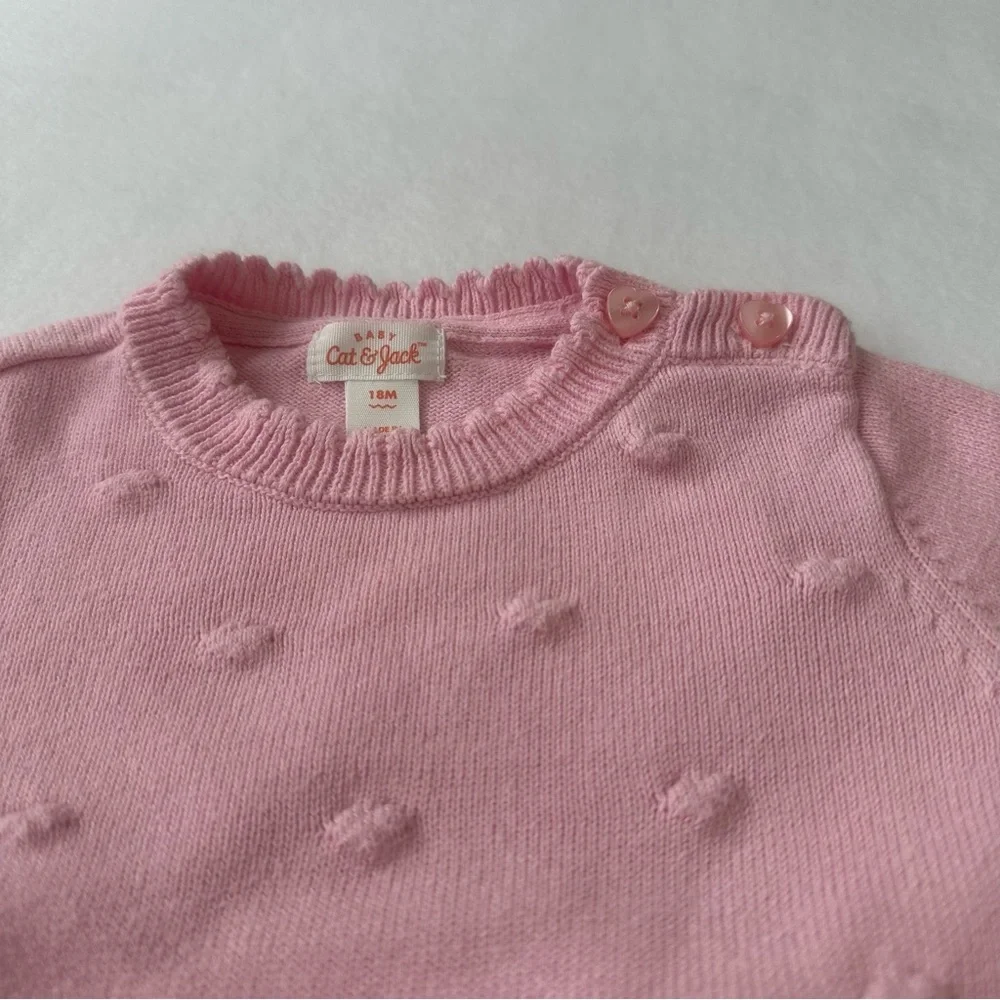 Cat & Jack Heart Stamped Sweater Crewneck Soft Pink Baby Girl Size 18M